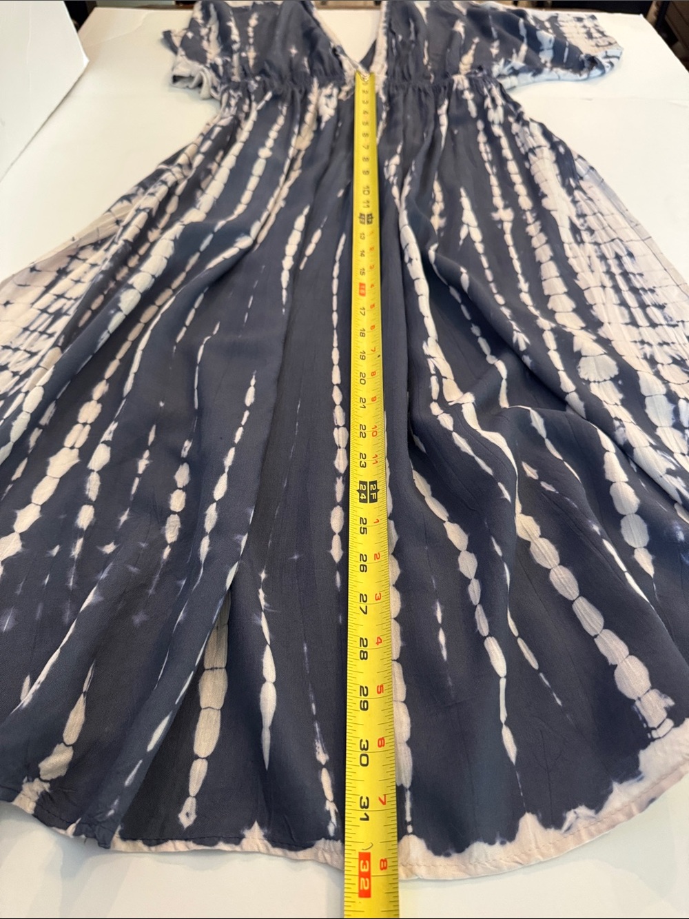 Raviya Navy & White Boho Tie-Dye Deep V Midi Dress/ Coverup, Lightweight - Picture 14 of 15